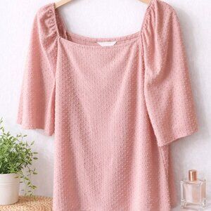 Lauren Conrad Pink Swiss Dot Blouse XL Puff Sleeve Square Neck Feminine Top NWT